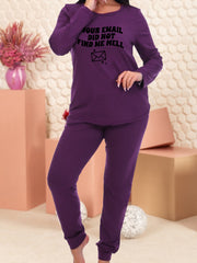 Women's Plus Envelope & Slogan Print Long Sleeve Tee & Joggers Set