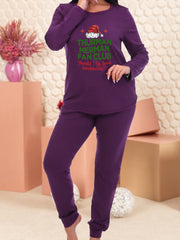 Christmas Pajama Set Women's Plus Hat & Slogan Print Tee & Joggers Lou