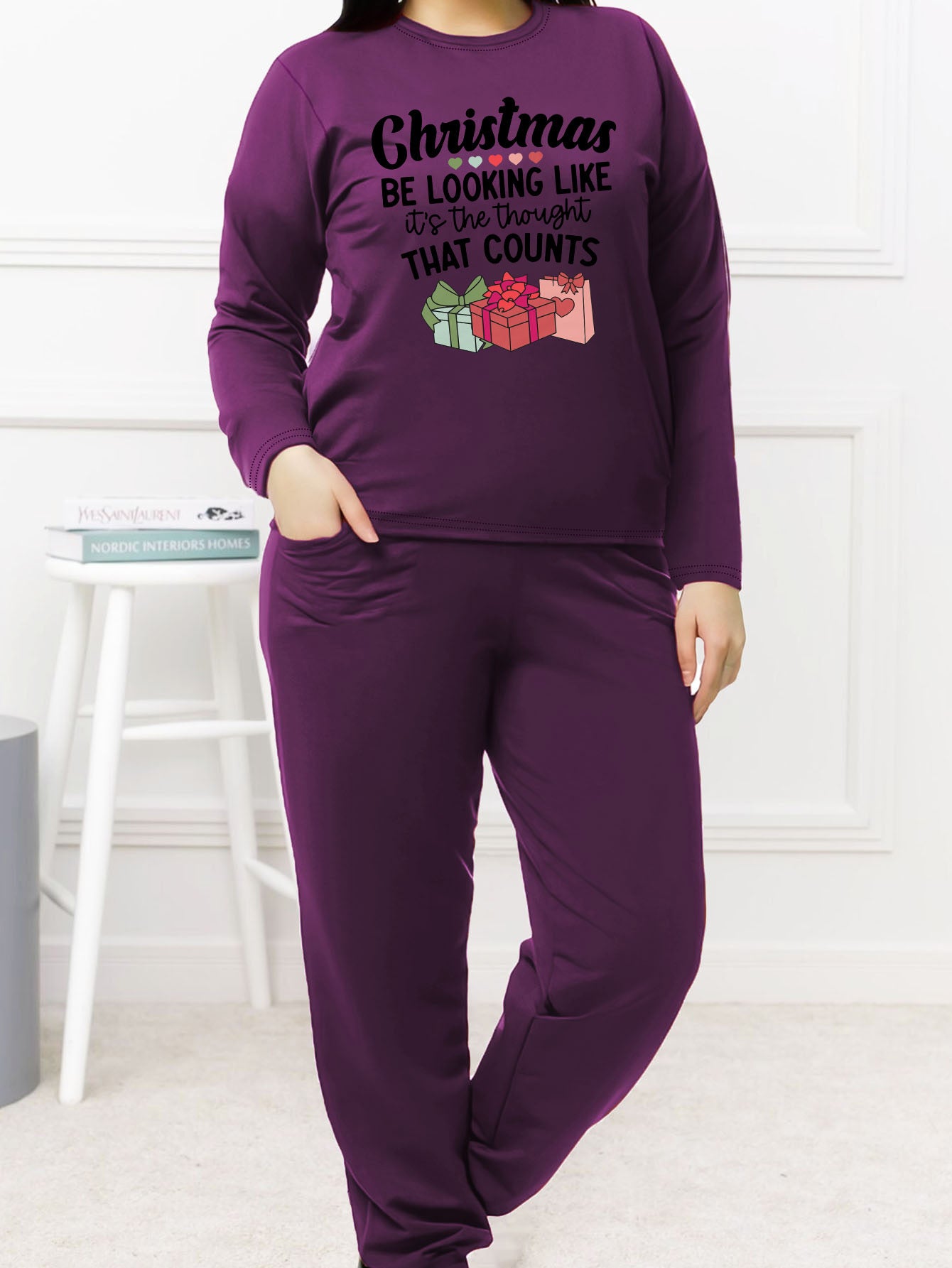 Christmas Pajamas Set Women's Long Sleeve Tee & Joggers Lounge Set
