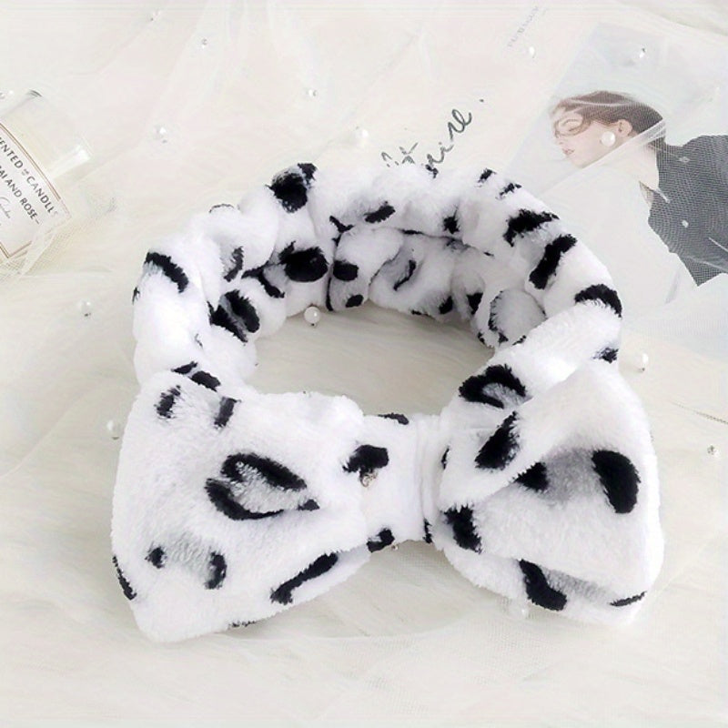 Leopard Print Bow Headband Elastic Hair Band for Face Washing