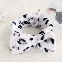 Leopard Print Bow Headband Elastic Hair Band for Face Washing