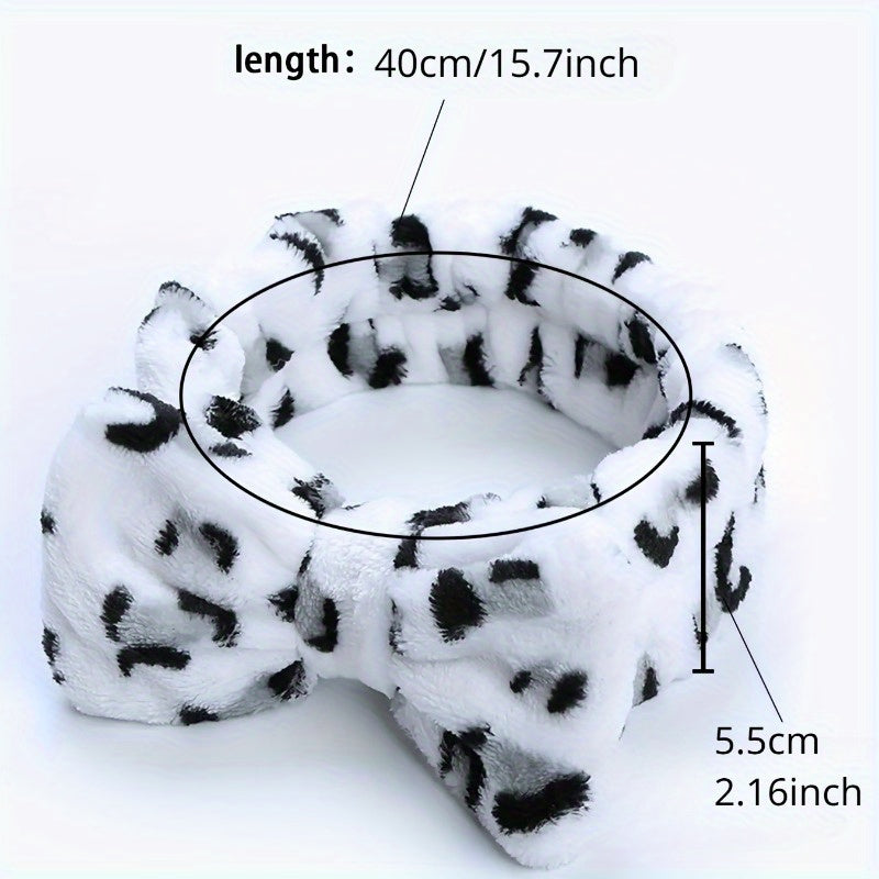 Leopard Print Bow Headband Elastic Hair Band for Face Washing