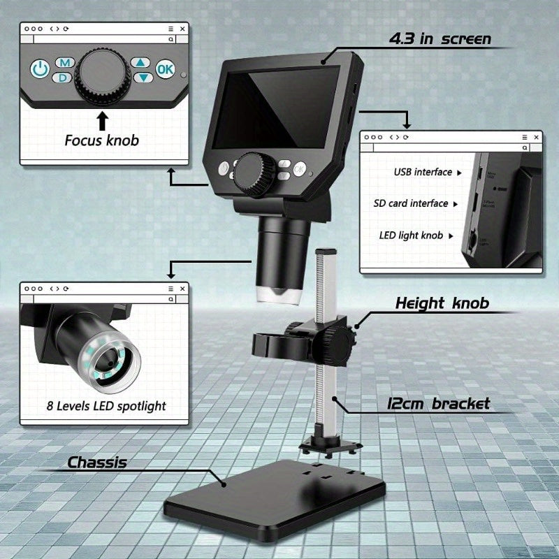 10MP LCD Digital Microscope 1080P Camera Video Record