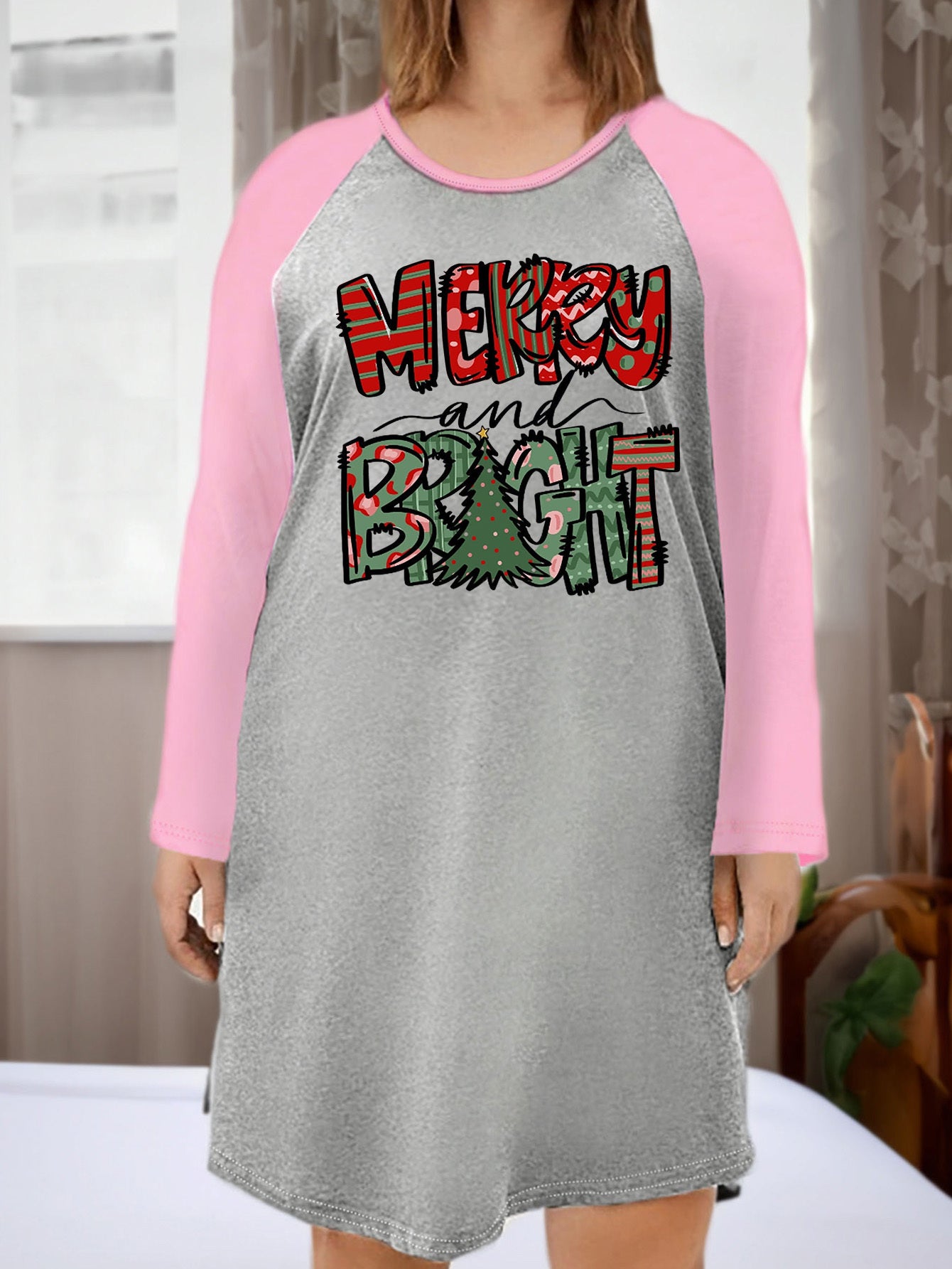Christmas Nightdress Women's Plus Christmas Tree Tee Sleep Dress