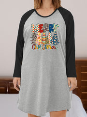 Christmas Nightdress Women's Plus Christmas Tree & Slogan Print Tee