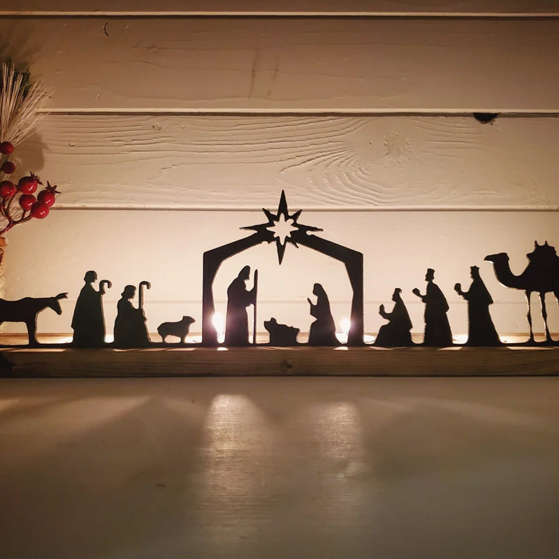 Iron Jesus Born Christmas Light Frame Wall Decoration Pendant