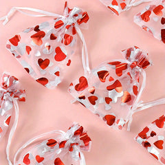 10pcs Red Love Gift Candy Bags Wedding Party Drawstring Jewelry Bags Mesh Bags