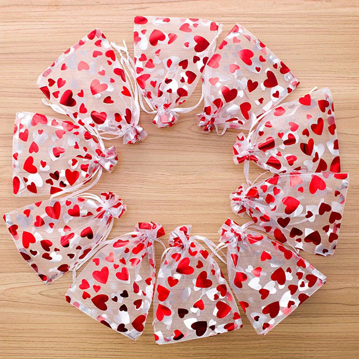 10pcs Red Love Gift Candy Bags Wedding Party Drawstring Jewelry Bags Mesh Bags