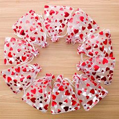 10pcs Red Love Gift Candy Bags Wedding Party Drawstring Jewelry Bags Mesh Bags