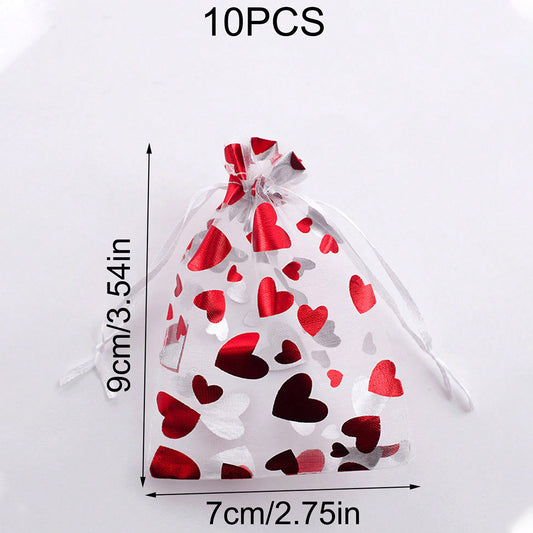 10pcs Red Love Gift Candy Bags Wedding Party Drawstring Jewelry Bags Mesh Bags