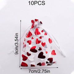 10pcs Red Love Gift Candy Bags Wedding Party Drawstring Jewelry Bags Mesh Bags