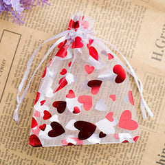 10pcs Red Love Gift Candy Bags Wedding Party Drawstring Jewelry Bags Mesh Bags