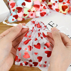 10pcs Red Love Gift Candy Bags Wedding Party Drawstring Jewelry Bags Mesh Bags