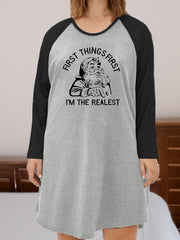 Santa Claus Print Raglan Sleeve Tee Sleep Dress