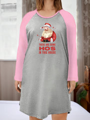 Women's Plus Size Santa Print Round Neck Tee Sleep Dress