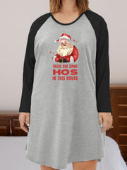 Women's Plus Size Santa Print Round Neck Tee Sleep Dress