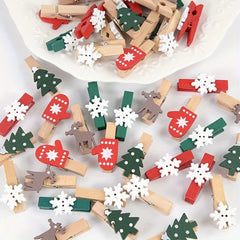 20pcs Wooden Christmas Tree Clip DIY Decoration Family Christmas Tree Snowflake
