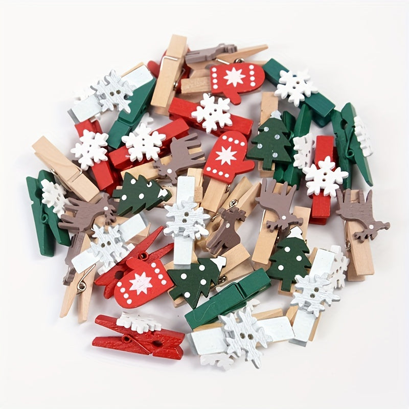 20pcs Wooden Christmas Tree Clip DIY Decoration Family Christmas Tree Snowflake