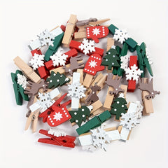 20pcs Wooden Christmas Tree Clip DIY Decoration Family Christmas Tree Snowflake