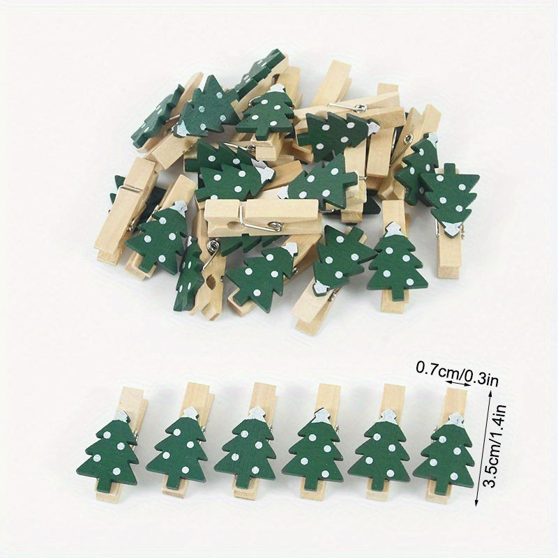 20pcs Wooden Christmas Tree Clip DIY Decoration Family Christmas Tree Snowflake