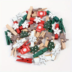 20pcs Wooden Christmas Tree Clip DIY Decoration Family Christmas Tree Snowflake