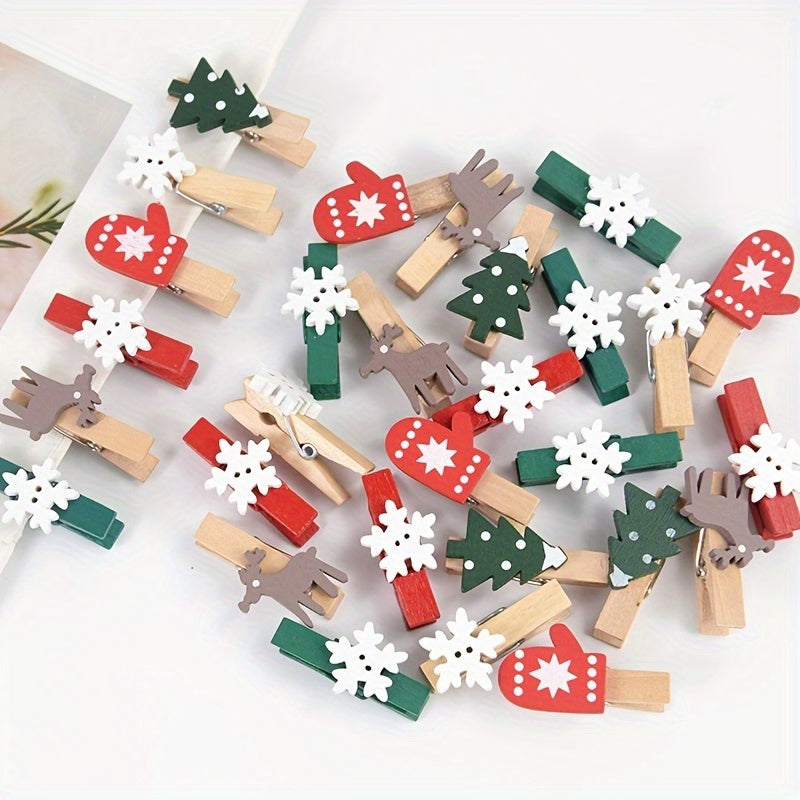 20pcs Wooden Christmas Tree Clip DIY Decoration Family Christmas Tree Snowflake