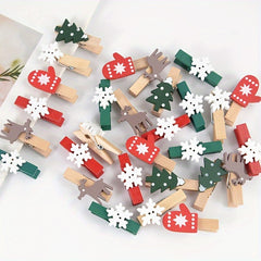 20pcs Wooden Christmas Tree Clip DIY Decoration Family Christmas Tree Snowflake