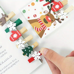 20pcs Wooden Christmas Tree Clip DIY Decoration Family Christmas Tree Snowflake