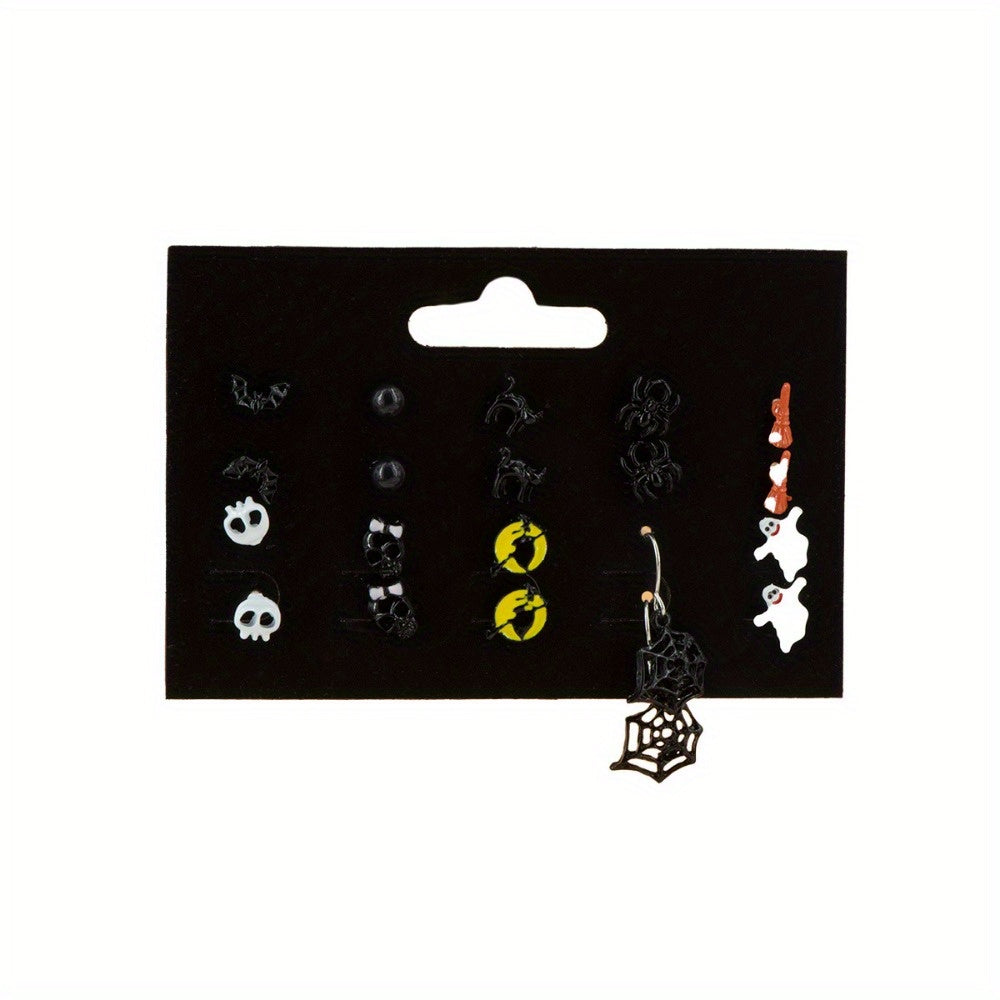 20 Pairs Halloween Theme Stud Earring Sets - Pumpkin Ghost Bat Boo Drop Earrings