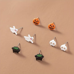 20 Pairs Halloween Theme Stud Earring Sets - Pumpkin Ghost Bat Boo Drop Earrings