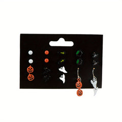 20 Pairs Halloween Theme Stud Earring Sets - Pumpkin Ghost Bat Boo Drop Earrings