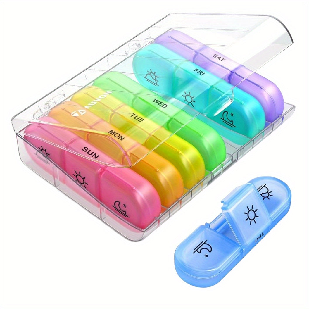 Large 3 Times a Day Weekly Pill Organizer, 7 Grid Portable Pill Case
