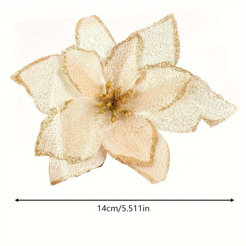 10pcs Christmas Glitter Flowers Wedding Faux Flowers Christmas Decoration Orname