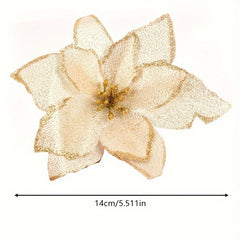 10pcs Christmas Glitter Flowers Wedding Faux Flowers Christmas Decoration Orname