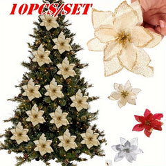 10pcs Christmas Glitter Flowers Wedding Faux Flowers Christmas Decoration Orname