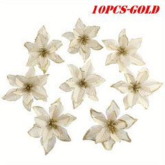 10pcs Christmas Glitter Flowers Wedding Faux Flowers Christmas Decoration Orname