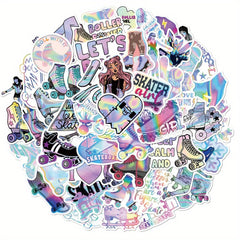 50pcs Roller Skating Stickers Waterproof Vinyl for Water Bottle Laptop Phone