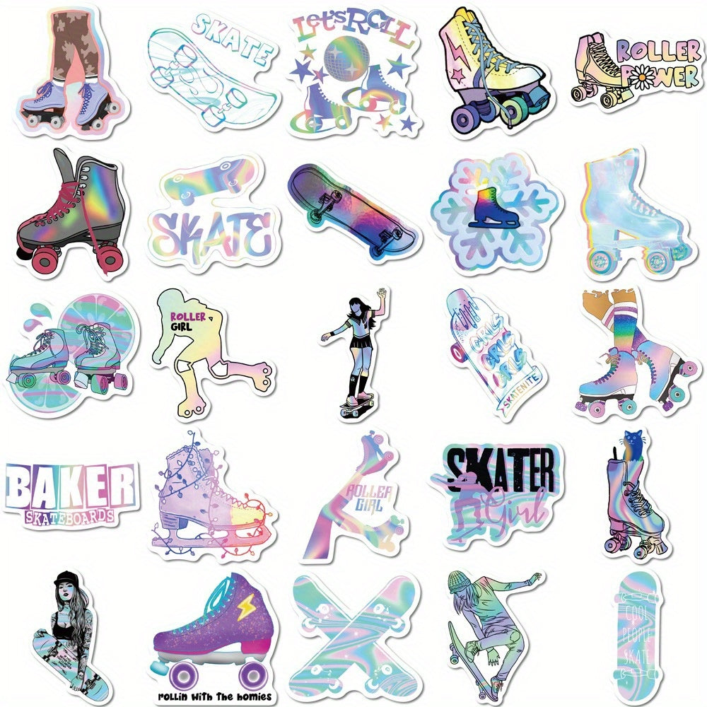 50pcs Roller Skating Stickers Waterproof Vinyl for Water Bottle Laptop Phone