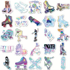 50pcs Roller Skating Stickers Waterproof Vinyl for Water Bottle Laptop Phone