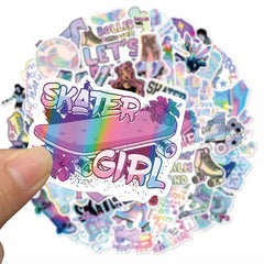 50pcs Roller Skating Stickers Waterproof Vinyl for Water Bottle Laptop Phone