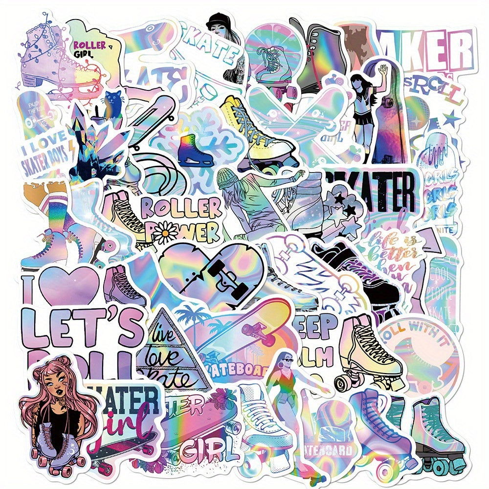 50pcs Roller Skating Stickers Waterproof Vinyl for Water Bottle Laptop Phone