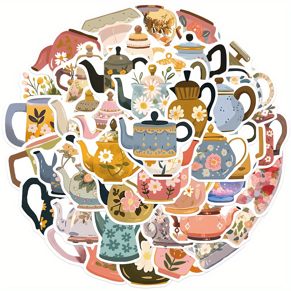 Teapot & Flowers Stickers - 50pcs for Guitar Skateboard Water Bottle Helmet