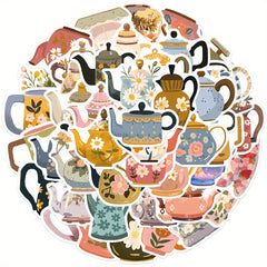 Teapot & Flowers Stickers - 50pcs for Guitar Skateboard Water Bottle Helmet