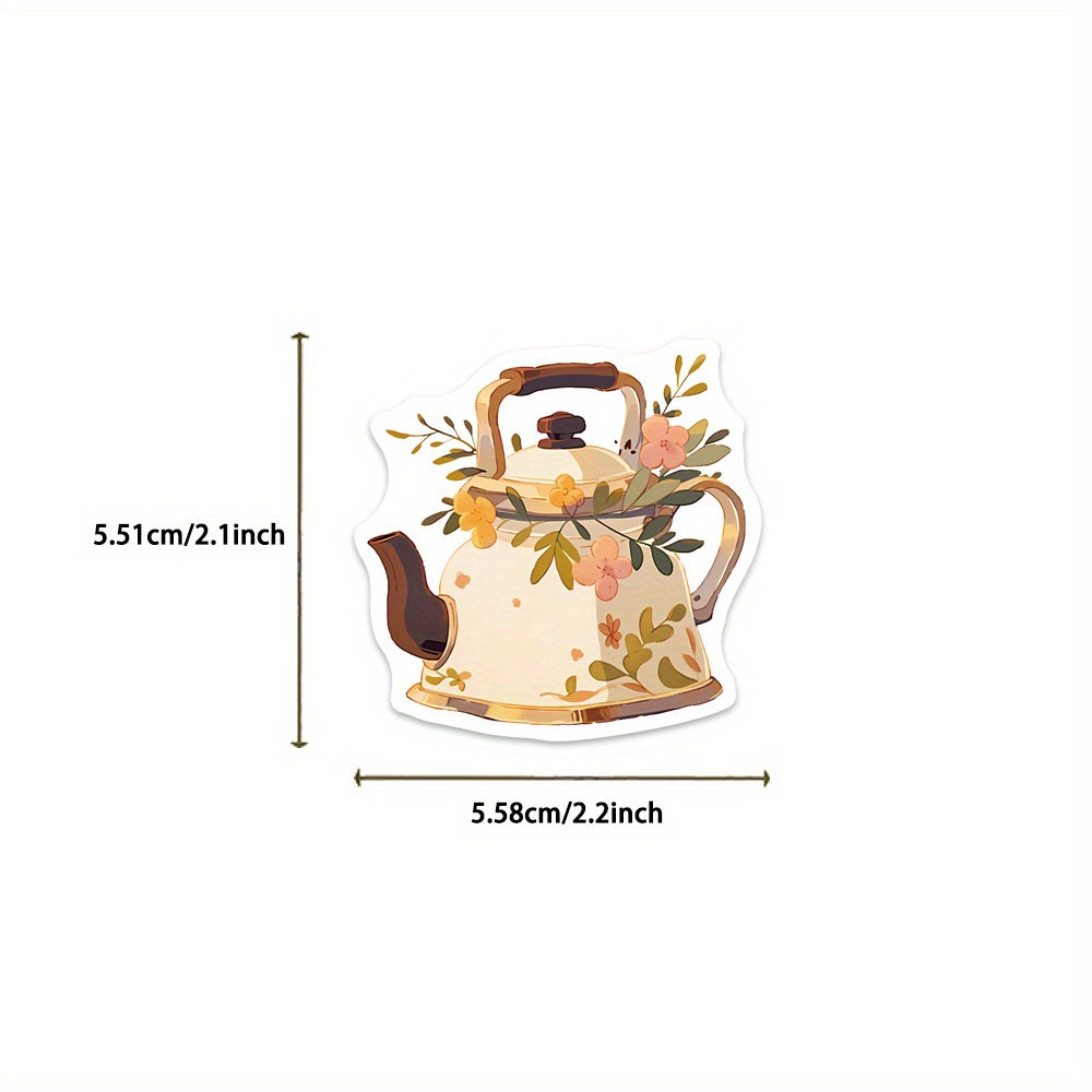 Teapot & Flowers Stickers - 50pcs for Guitar Skateboard Water Bottle Helmet