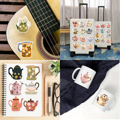 Teapot & Flowers Stickers - 50pcs for Guitar Skateboard Water Bottle Helmet