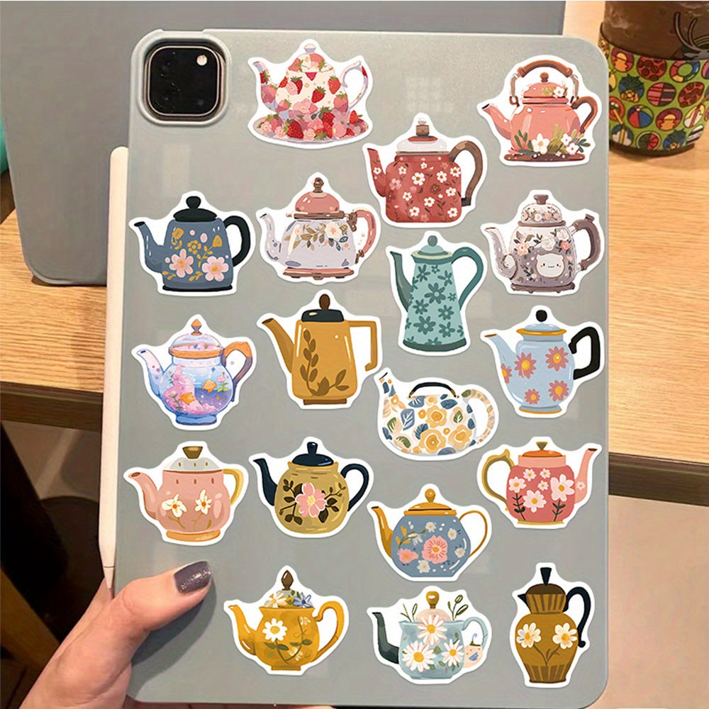 Teapot & Flowers Stickers - 50pcs for Guitar Skateboard Water Bottle Helmet
