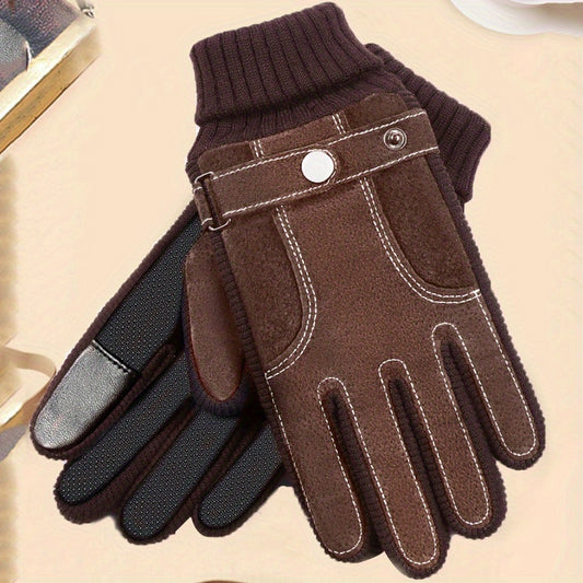 Suede Leather Gloves Winter Warm Cycling Gloves