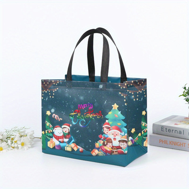 3pcs Christmas Gift Bag Large Capacity Portable Tote Hot Stamping Non-woven