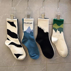 Asymmetrical Pattern Mid-calf Socks - 4 Pairs