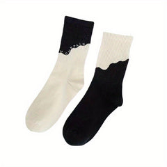 Asymmetrical Pattern Mid-calf Socks - 4 Pairs